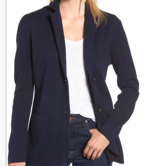 J Crew Navy Blue Sweater Blazer Size 